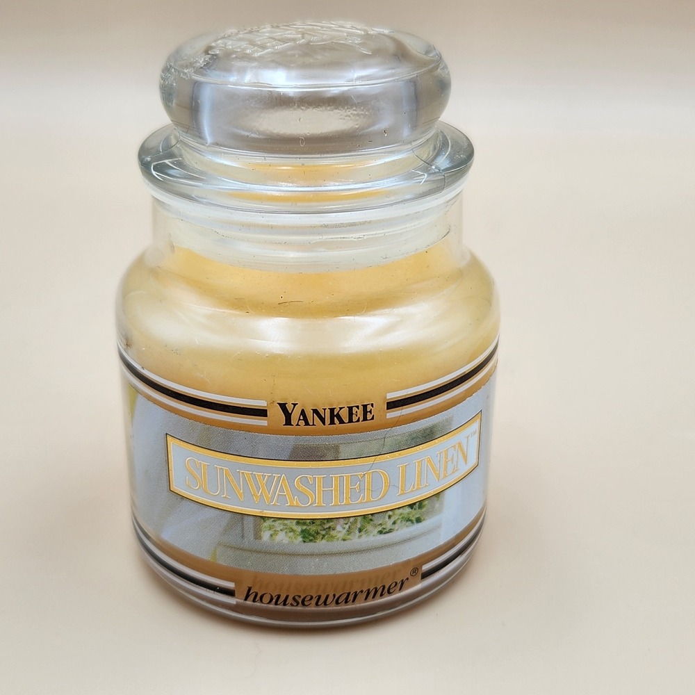 Yankee Candle Sunwashed Linen Black Band 3.7oz Jar Older Version Style NOS